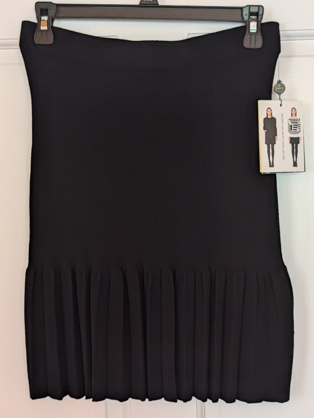 NWT Catherine Malandrino Design Nation Black Pleated Hem Knit Mini Skirt Sz S